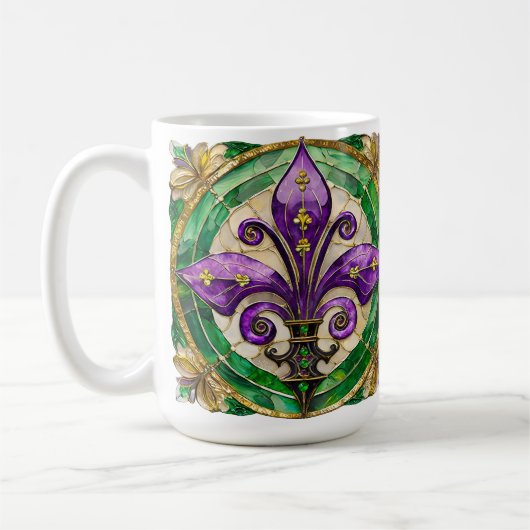 Mardi Gras Glas in lood Fleur de lis Koffiemok (Links)