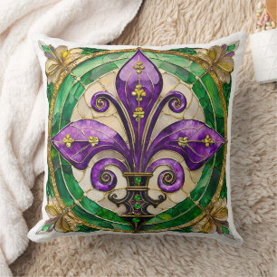 Mardi Gras Glas in lood Fleur de lis Kussen