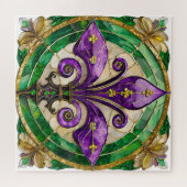 Mardi Gras Glas in lood Fleur de lis Legpuzzel (Horizontaal)