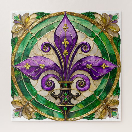 Mardi Gras Glas in lood Fleur de lis Legpuzzel (Verticaal)