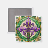 Mardi Gras Glas in lood Fleur de lis Magneet (Voorkant / Achterkant)