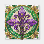 Mardi Gras Glas in lood Fleur de lis Magneet (Voorkant)