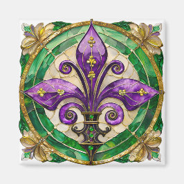 Mardi Gras Glas in lood Fleur de lis Magneet