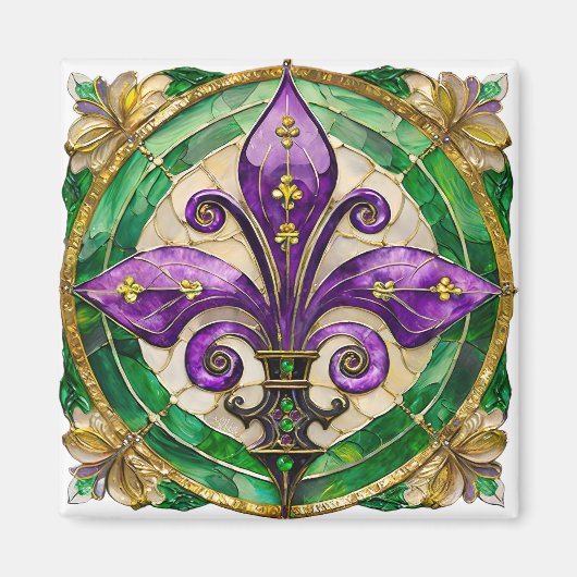 Mardi Gras Glas in lood Fleur de lis Magneet (Voorkant)