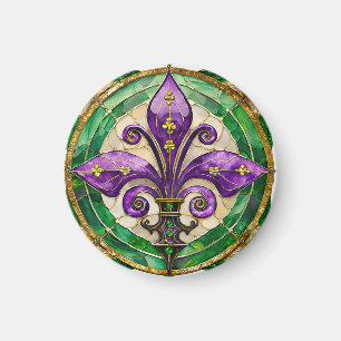 Mardi Gras Glas in lood Fleur de lis Magneet