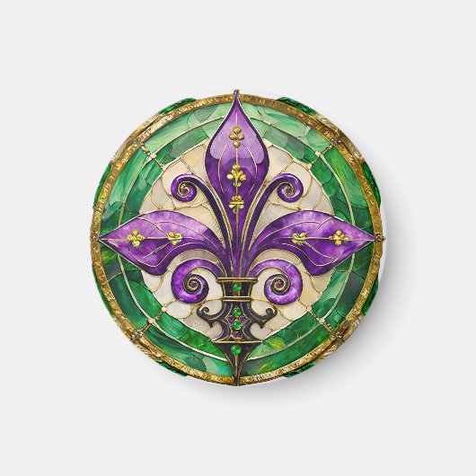 Mardi Gras Glas in lood Fleur de lis Magneet (Voorkant)