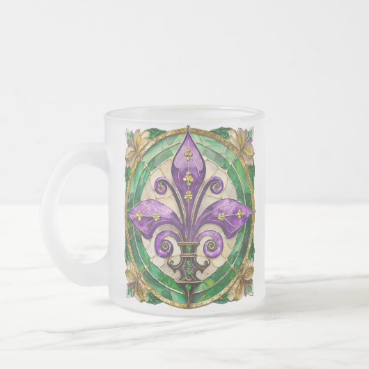 Mardi Gras Glas in lood Fleur de lis Matglas Koffiemok (Links)