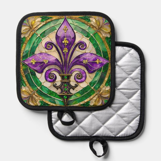 Mardi Gras Glas in lood Fleur de lis Pannenlap (Voorkant / Achterkant)