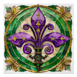 Mardi Gras Glas in lood Fleur de lis Perfect Poster