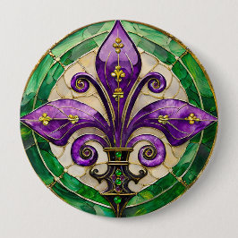 Mardi Gras Glas in lood Fleur de lis Ronde Button 4,0 Cm