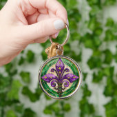 Mardi Gras Glas in lood Fleur de lis Sleutelhanger (Hand)