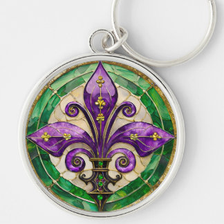 Mardi Gras Glas in lood Fleur de lis Sleutelhanger