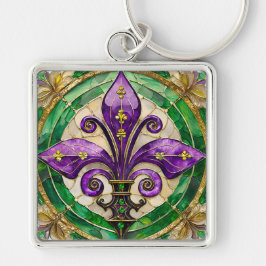 Mardi Gras Glas in lood Fleur de lis Sleutelhanger