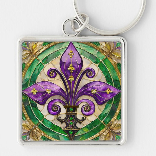 Mardi Gras Glas in lood Fleur de lis Sleutelhanger (Voorkant)