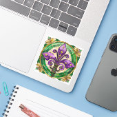 Mardi Gras Glas in lood Fleur de lis Sticker (Laptop met iPhone)