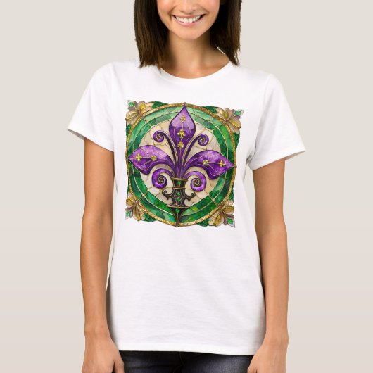 Mardi Gras Glas in lood Fleur de lis T-shirt (Voorkant)
