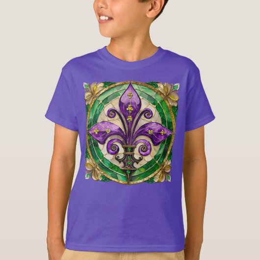 Mardi Gras Glas in lood Fleur de lis T-shirt (Voorkant)