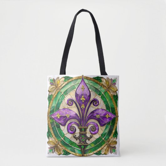 Mardi Gras Glas in lood Fleur de lis Tote Bag (Voorkant)
