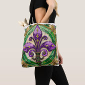 Mardi Gras Glas in lood Fleur de lis Tote Bag (Dichtbij)