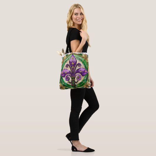 Mardi Gras Glas in lood Fleur de lis Tote Bag (Op model)