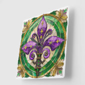Mardi Gras Glas in lood Fleur de lis Vierkante Klok (Hoek)