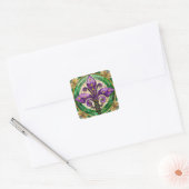 Mardi Gras Glas in lood Fleur de lis Vierkante Sticker (Envelop)