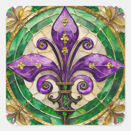 Mardi Gras Glas in lood Fleur de lis Vierkante Sticker