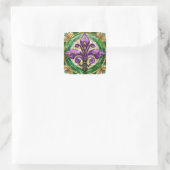 Mardi Gras Glas in lood Fleur de lis Vierkante Sticker (Tas)
