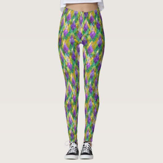 Mardi Gras Glas-in-lood Harlekijn Print Leggings (Voorkant)