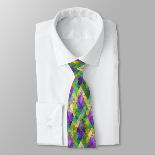 Mardi Gras Glas-in-lood Harlekijn Print Stropdas (Gebonden)