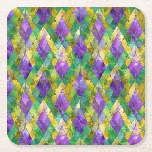 Mardi Gras Glas in lood Harlequin Print Kartonnen Onderzetters (Voorkant)
