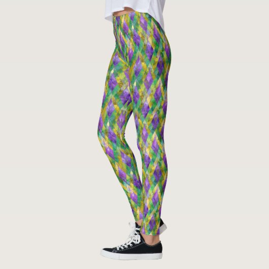 Mardi Gras Glas in lood Harlequin Print Leggings (Links)
