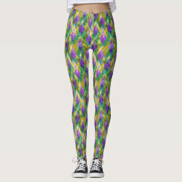 Mardi Gras Glas in lood Harlequin Print Leggings