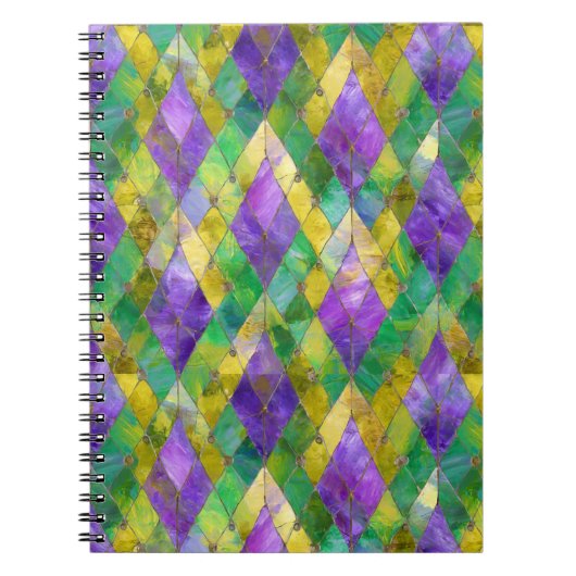 Mardi Gras Glas in lood Harlequin Print Notitieboek (Voorkant)