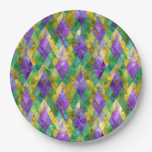 Mardi Gras Glas in lood Harlequin Print Papieren Bordje (Voorkant)