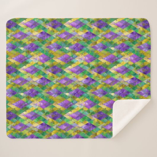 Mardi Gras Glas in lood Harlequin Print Sherpa Deken (Voorkant (horizontaal))