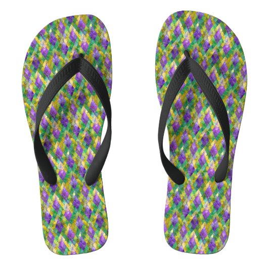 Mardi Gras Glas in lood Harlequin Print Teenslippers (Voetbed)