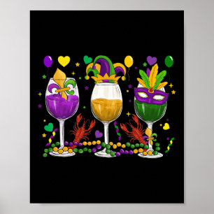 Mardi Gras Glas Wijn Grappig Drinken Wijn Festival Poster