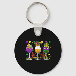 Mardi Gras Glas Wijn Grappig Drinken Wijn Festival Sleutelhanger