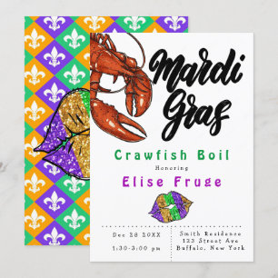 Mardi Gras Glitter Lips Crawfish Boil Uitnodiging