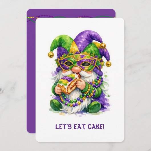 Mardi Gras Gnome Eating King Cake Kaart (Voorkant / Achterkant)