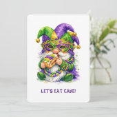 Mardi Gras Gnome Eating King Cake Kaart (Staand voorkant)