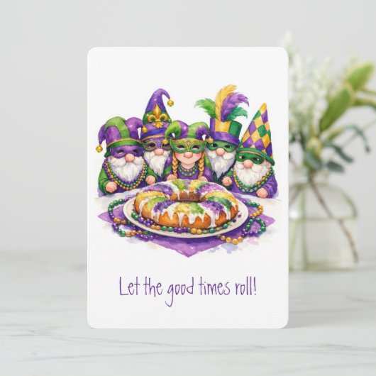Mardi Gras Gnome with King Cake Kaart (Staand voorkant)