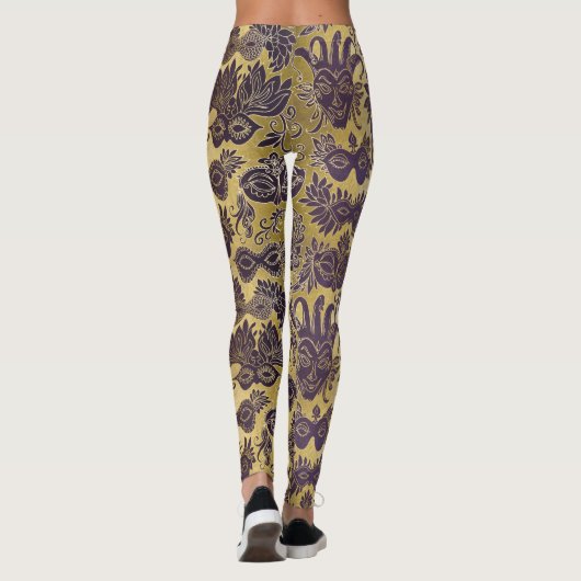 Mardi Gras Gold en Paarse maskers aangepast Leggings (Achterkant)