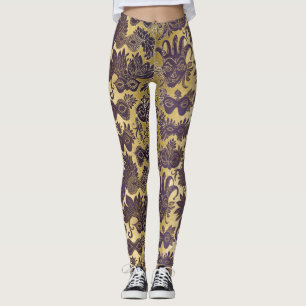 Mardi Gras Gold en Paarse maskers Leggings
