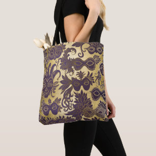 Mardi Gras Gold en Paarse maskers Tote Bag