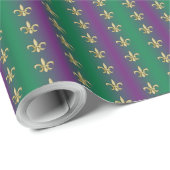 Mardi Gras Gold Fleur-De-Lis op Paars en groen Cadeaupapier (Rol Hoek)