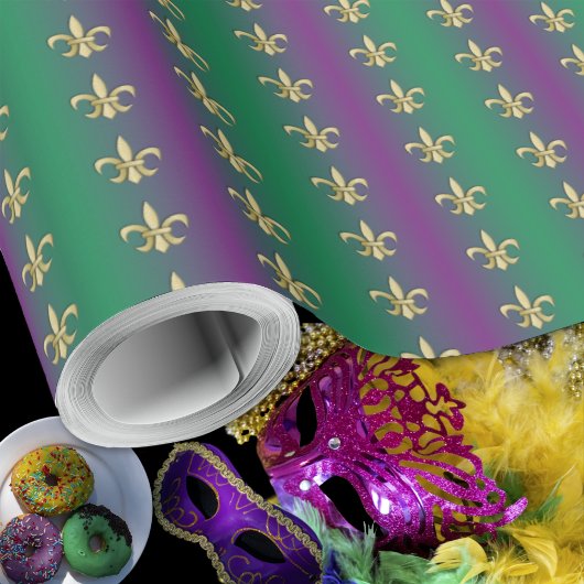 Mardi Gras Gold Fleur-De-Lis op Paars en groen Cadeaupapier