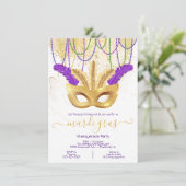 Mardi Gras Gold Masquerade Party Kaart (Staand voorkant)