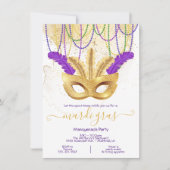Mardi Gras Gold Masquerade Party Kaart (Voorkant)